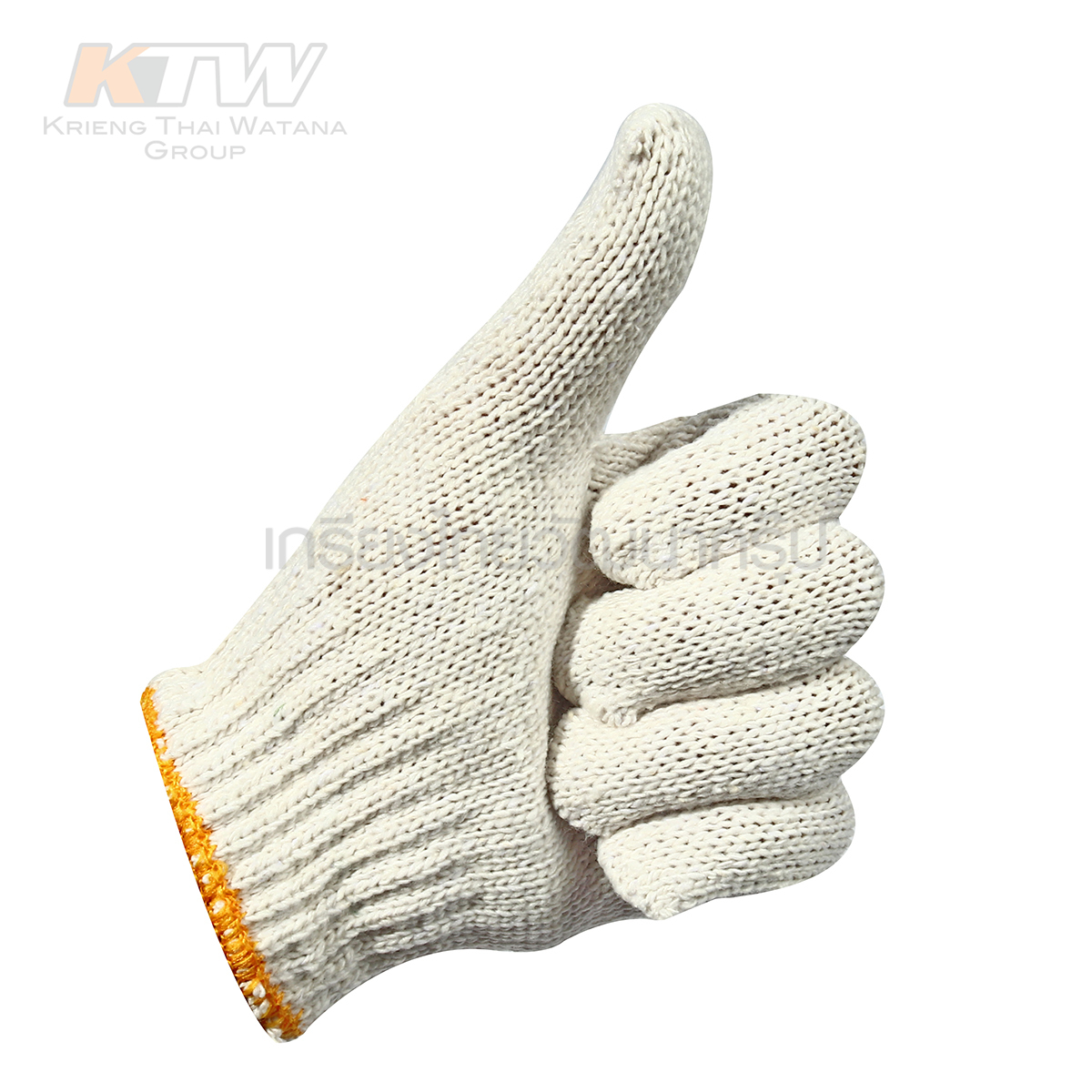 ถุงมือผ้า ขาว ขอบเหลือง 7ขีด[หนาสุด] K435-0020
