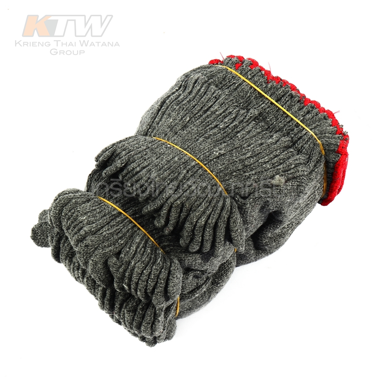 ถุงมือผ้า เทา/ดำ ขอบเหลือง 7ขีด[หนาสุด] K435-0030
