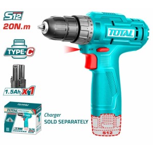 TOTAL สว่านแบต[1ก้อน] รุ่นประหยัด 12V.[ใช้ที่ชาร์จของมือถือ Type-C]